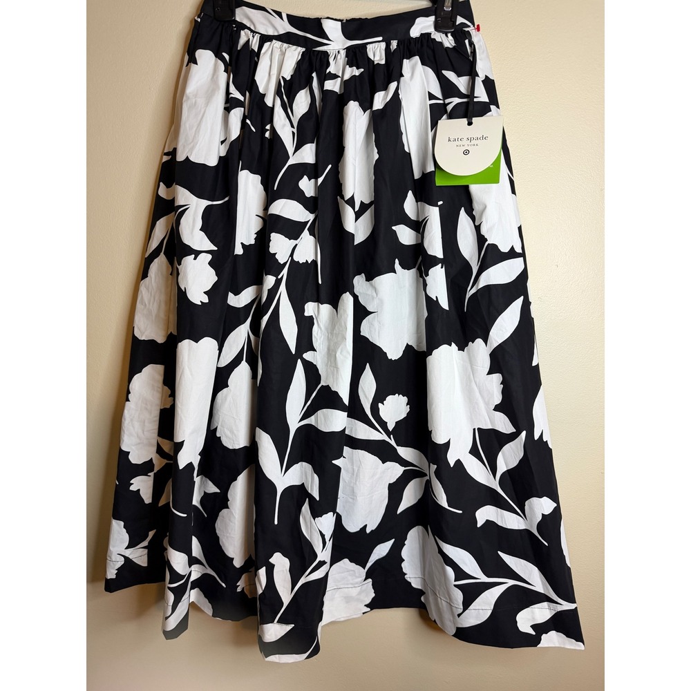 Kate Spade New York x Target Womens XS Floral Midi Skirt Black White NWT